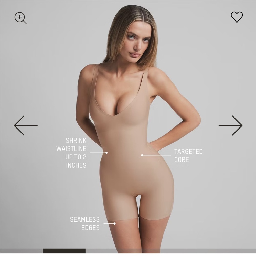 SKIMS Body Core Sculpt Plunge Mid Thigh Bodysuit in Sand